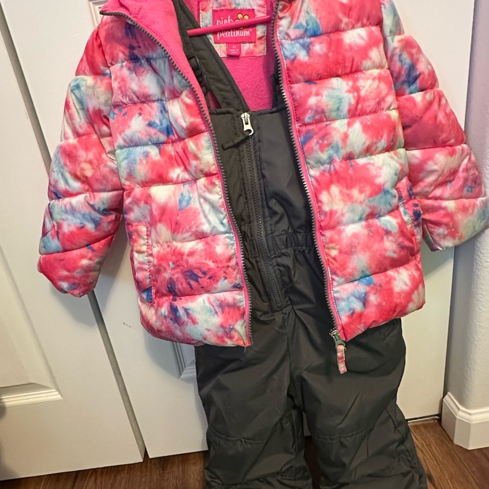 Pink Platinum Tie-Dye Puffer Jacket and Snow Pants Set